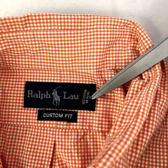 Mens Ralph Lauren Short Sleeve Button Down Shirt Size Large Gingham Check Orange - Picture 3 of 7